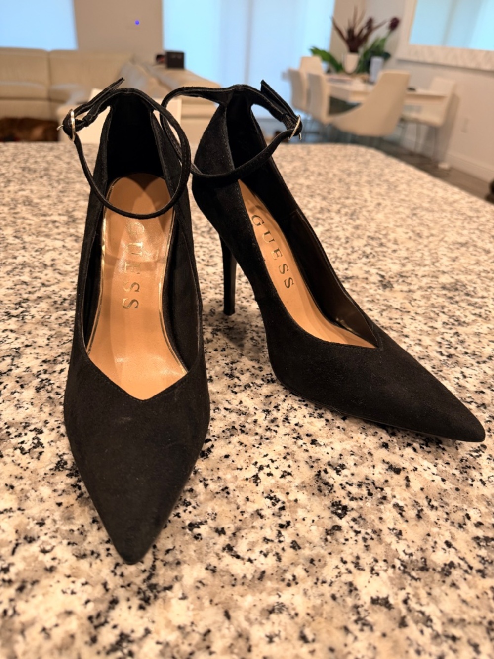 GUESS Black Pointed Toe Ankle Strap Stiletto Pumps 7.5